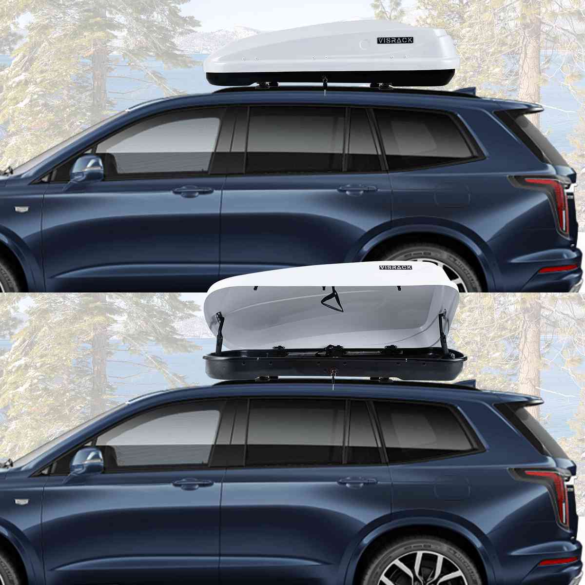 VISRACK Hard Shell Roof Cargo Carrier with Security Keys, Roof Box, Cargo Box, 56 (L) x 30 (W) x 13.7(H) Inches, 13 Cubic Feet (Tool-Free Install), WHITE