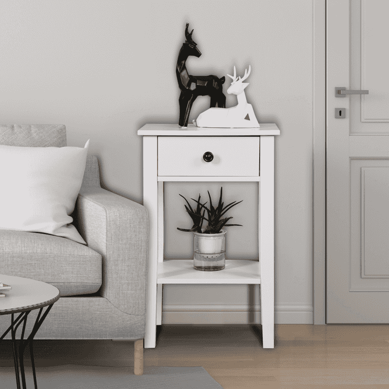 White Bathroom Floor-standing Storage Table with a Drawer