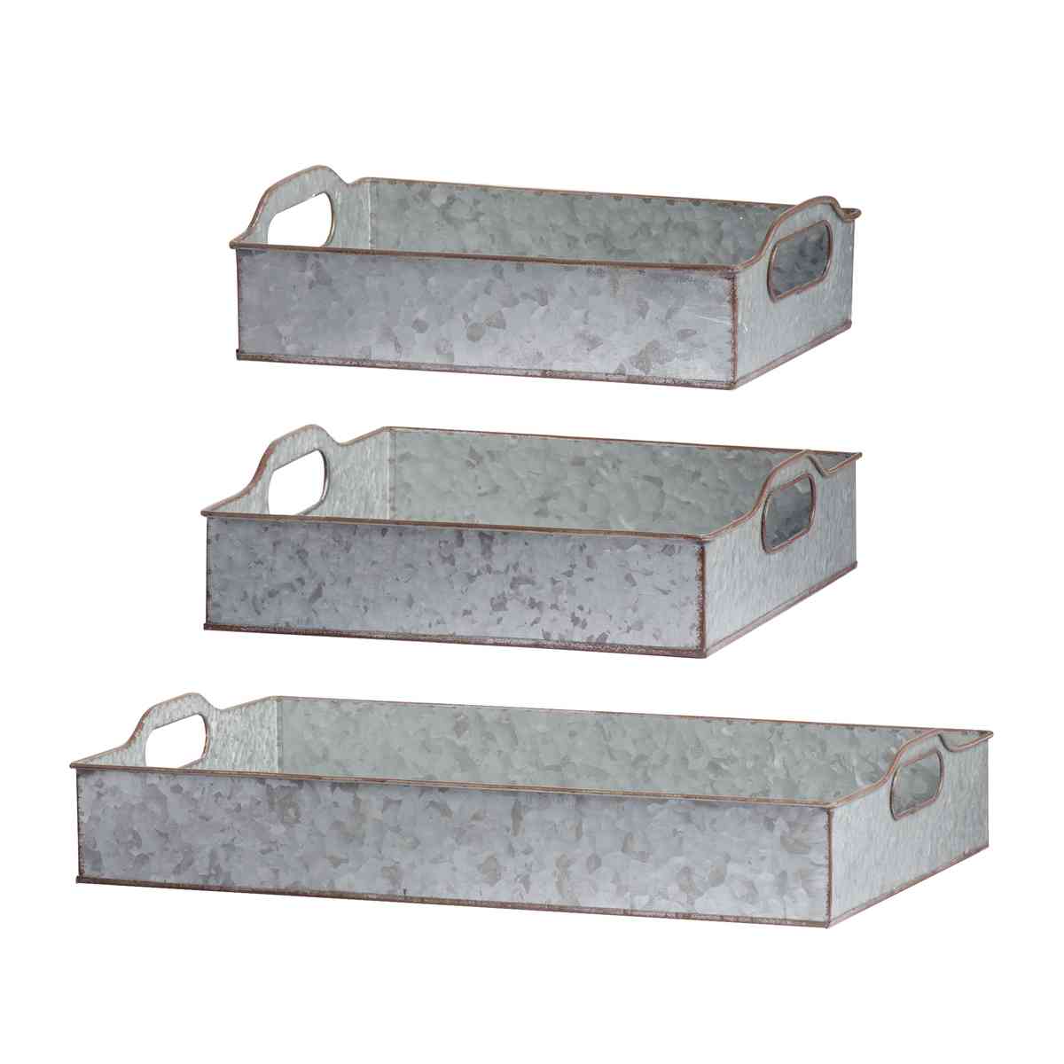 S/3 Decorative Galvanized Gray Nesting Trays