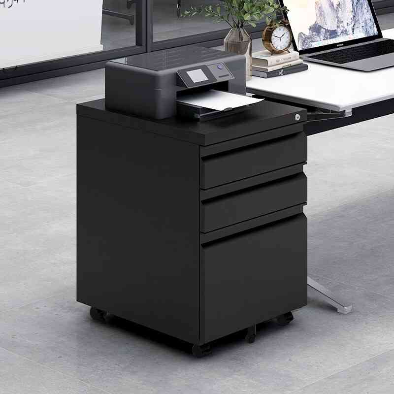 3-Drawer Mobile File Cabinet with Lock, Office Storage Filing Cabinet for Legal/Letter Size, Pre-Assembled Metal File Cabinet Except Wheels Under Desk(Black)