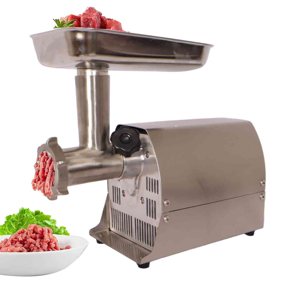 Meat Grinder Commercial Meat Grinding Machine Electric Meat Chopper Mincer with 4/6/8mm Grinding Plates & Stuffing Tubes Stainless Steel