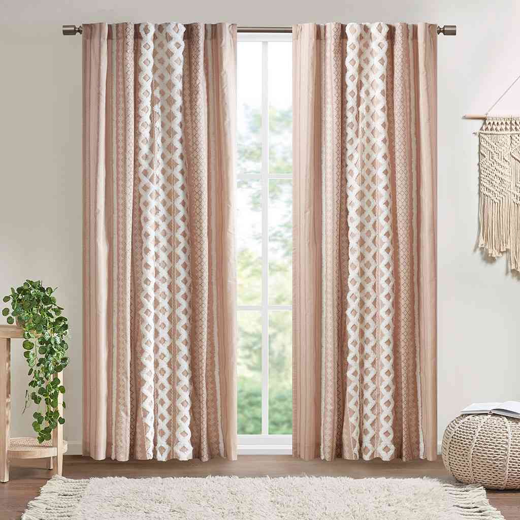 Cotton Printed Curtain Panel with Chenille Stripe and Lining Blush 50x84"