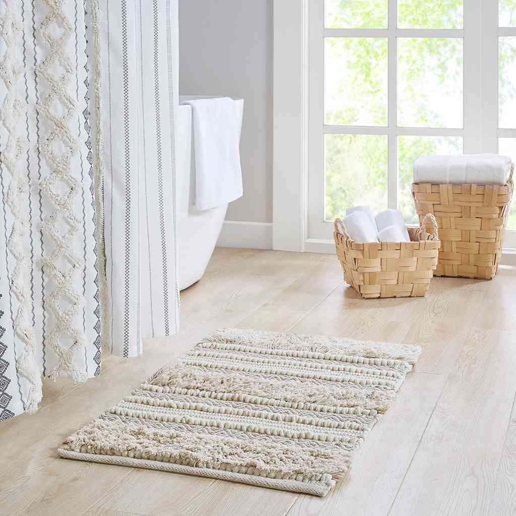 Woven Texture Stripe Bath Rug Natural 20x32"