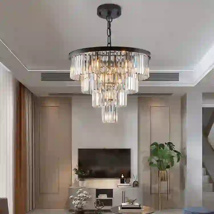24" Contemporary Crystal Modern Chandeliers Crystal Ceiling Chandelier 4 Tier Black Chandelier Lighting for Dining Room Living Room Bedroom (Bulbs Not included)