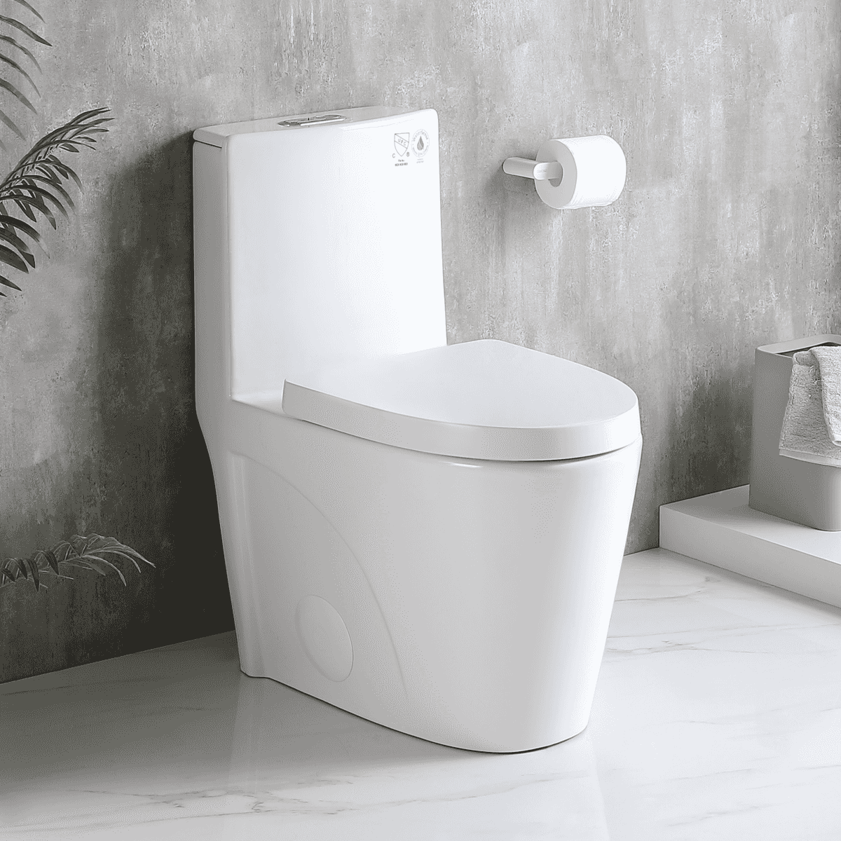 One-Piece Toilet, 1.1/1.60 GPF Water-Efficient Dual-Flush Elongated Comfort Height Floor Mounted, Standard-Size Toilet with Soft Closing Seat Included, Glossy White 24T01-GW