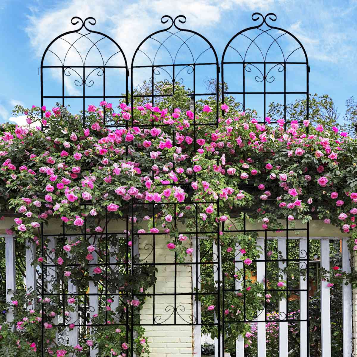 4 Pack Metal Garden Trellis 86.7'' x 19.7'' Rustproof Trellis for Climbing Plants Outdoor Flower Support Black