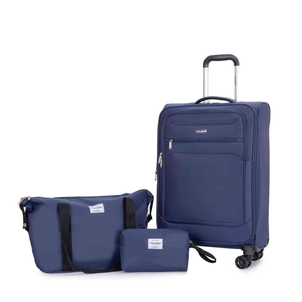 3-Piece Set (18/Travelbag/toiletry bag) ,Softshell Suitcase Spinner Wheels Terylene Polyester Luggage Sets Carry On Suitcase Luggage Lightweight Durable Suitcase Blue