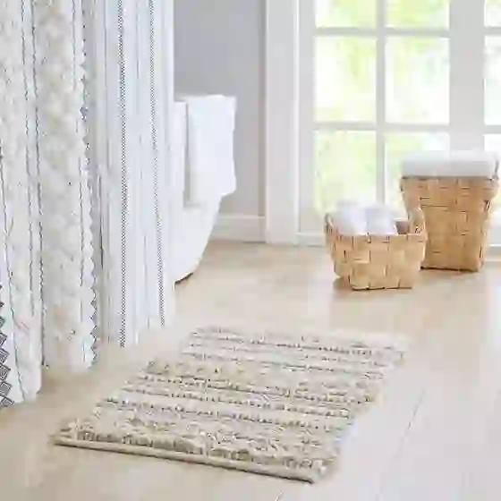 Woven Texture Stripe Bath Rug Natural 22x58"
